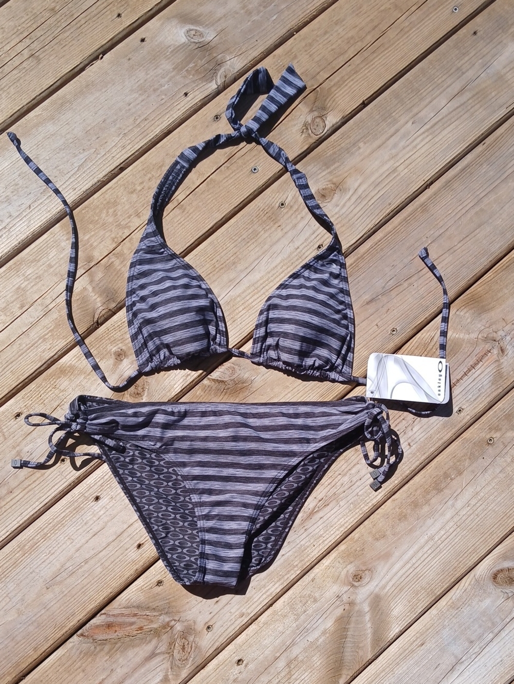 Women's Black & Gray Stripe Halter Bikini Set